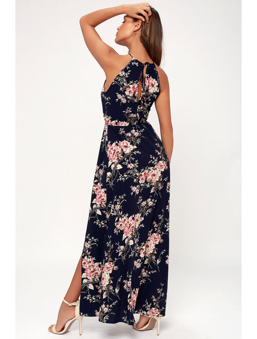 Lulus Feel the Music Midnight Blue Floral Print Maxi Dress