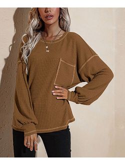 Knoeasy Khaki Drop-Shoulder Bishop-Sleeve Pocket Sweater - Women