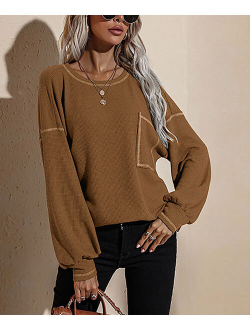 Knoeasy Khaki Drop-Shoulder Bishop-Sleeve Pocket Sweater - Women