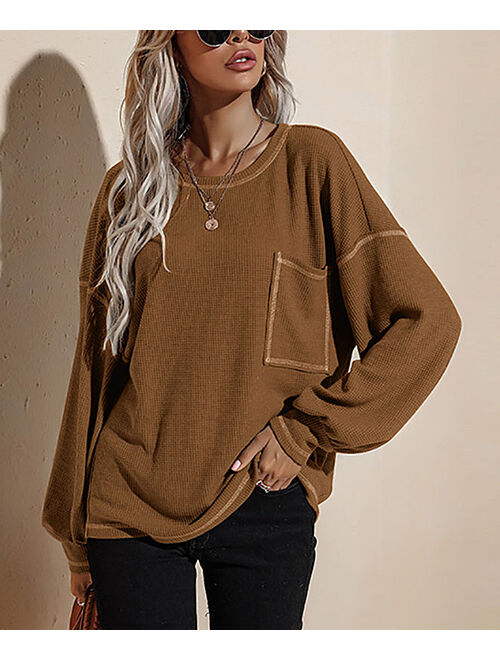 Knoeasy Khaki Drop-Shoulder Bishop-Sleeve Pocket Sweater - Women