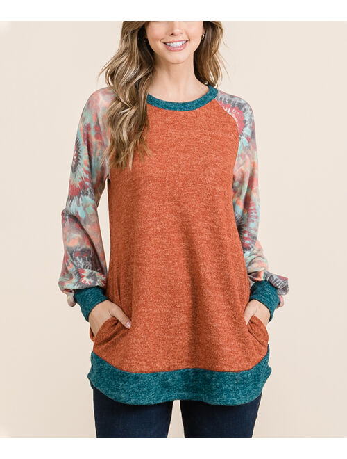 Celeste Teal & Orange Raglan Bishop-Sleeve Tunic - Women & Plus