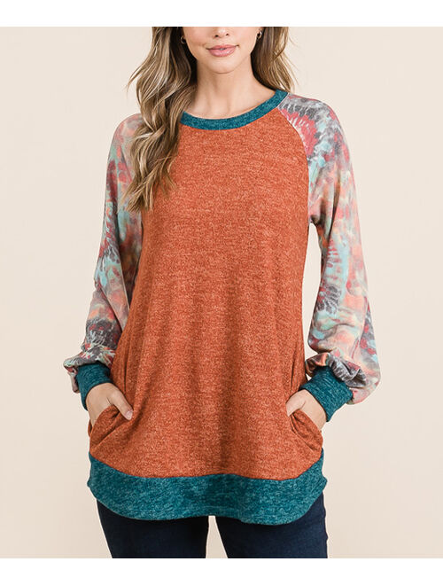 Celeste Teal & Orange Raglan Bishop-Sleeve Tunic - Women & Plus