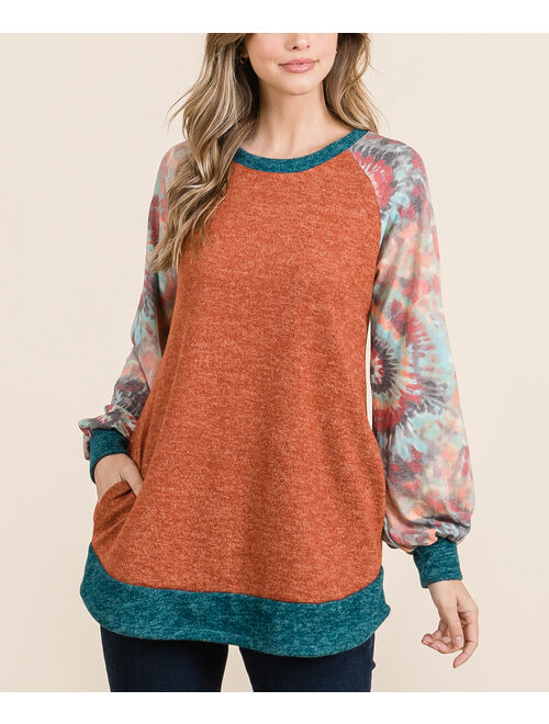 Celeste Teal & Orange Raglan Bishop-Sleeve Tunic - Women & Plus