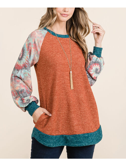 Celeste Teal & Orange Raglan Bishop-Sleeve Tunic - Women & Plus