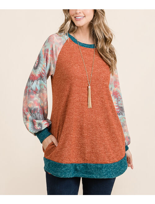 Celeste Teal & Orange Raglan Bishop-Sleeve Tunic - Women & Plus