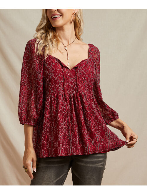 Suzanne Betro Burgundy Sweetheart Neck-Tie Empire Tunic - Women & Plus