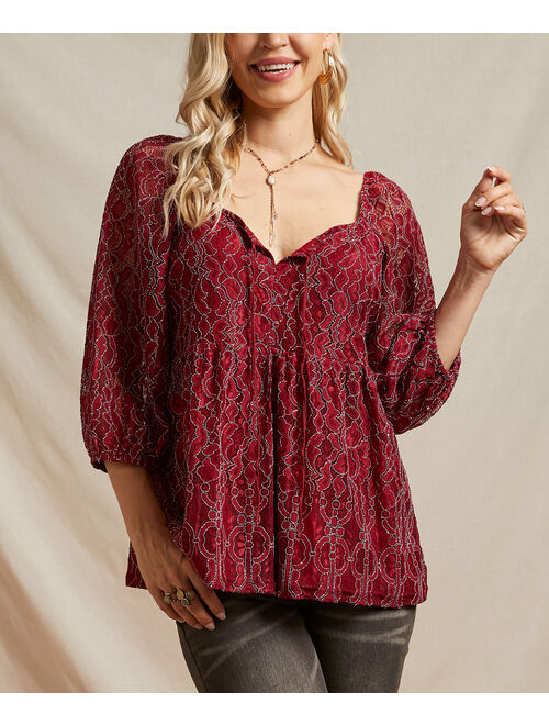 Suzanne Betro Burgundy Sweetheart Neck-Tie Empire Tunic - Women & Plus