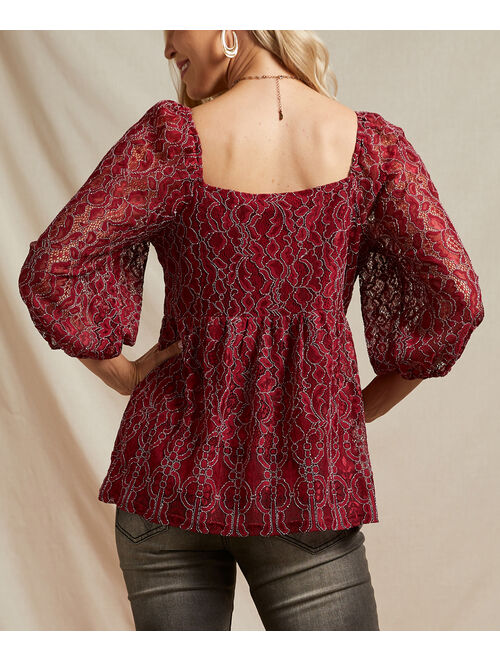 Suzanne Betro Burgundy Sweetheart Neck-Tie Empire Tunic - Women & Plus