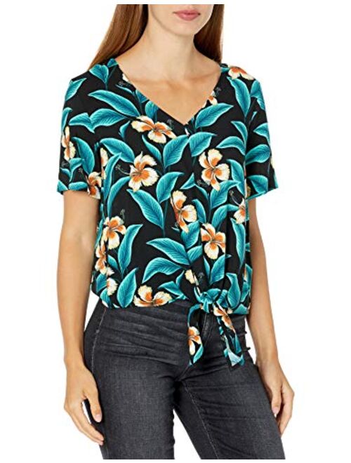 28 Palms Women's 100% Rayon Hawaiian Tie Front Aloha Blouse Shirt