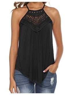 Bluetime Women's Summer Halter Spaghetti Strap Lace Flowy Tank Tops Cami Shirts