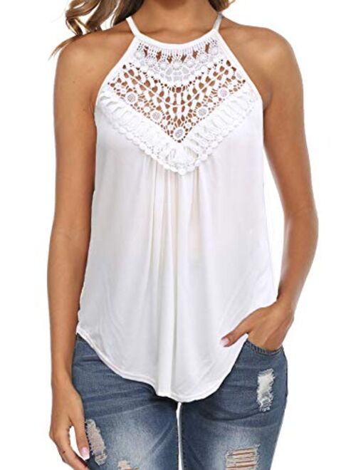 Bluetime Women's Summer Halter Spaghetti Strap Lace Flowy Tank Tops Cami Shirts