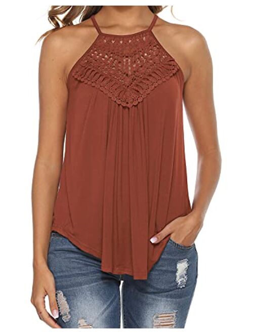 Bluetime Women's Summer Halter Spaghetti Strap Lace Flowy Tank Tops Cami Shirts