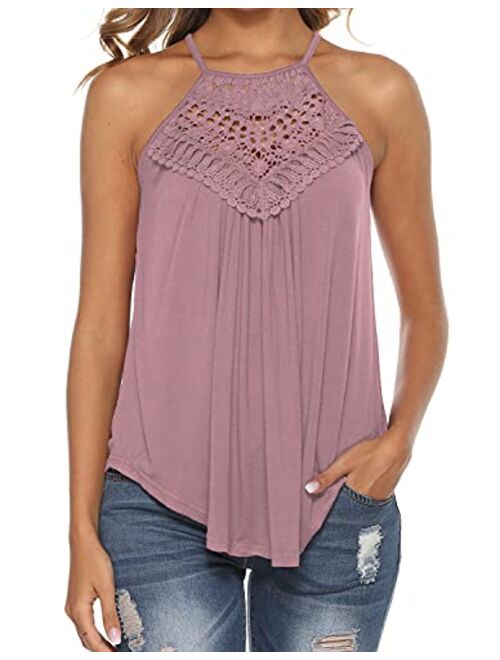 Bluetime Women's Summer Halter Spaghetti Strap Lace Flowy Tank Tops Cami Shirts