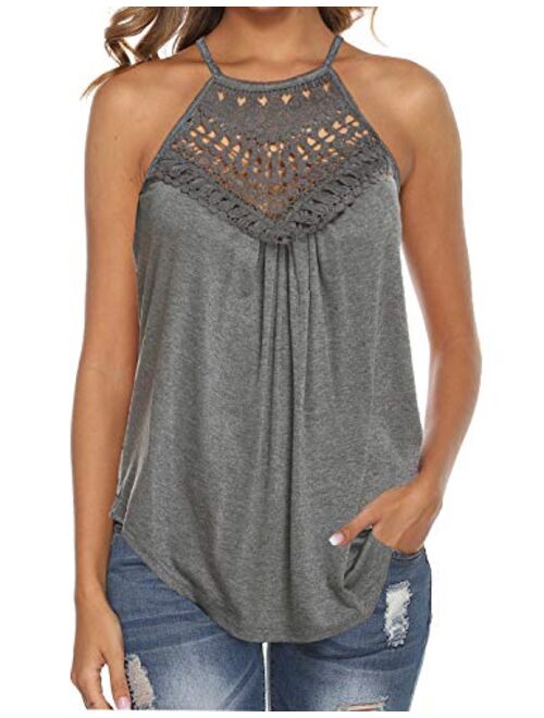 Bluetime Women's Summer Halter Spaghetti Strap Lace Flowy Tank Tops Cami Shirts