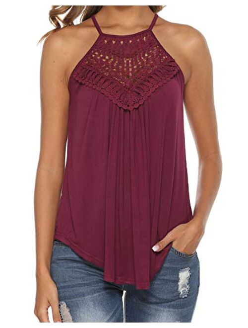 Bluetime Women's Summer Halter Spaghetti Strap Lace Flowy Tank Tops Cami Shirts