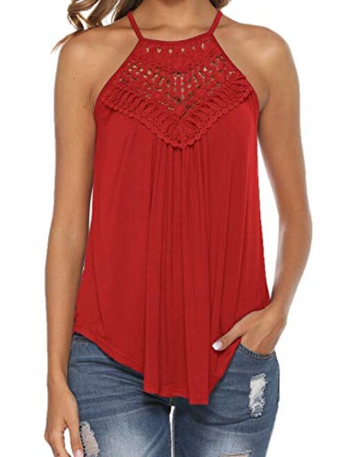 Bluetime Women's Summer Halter Spaghetti Strap Lace Flowy Tank Tops Cami Shirts