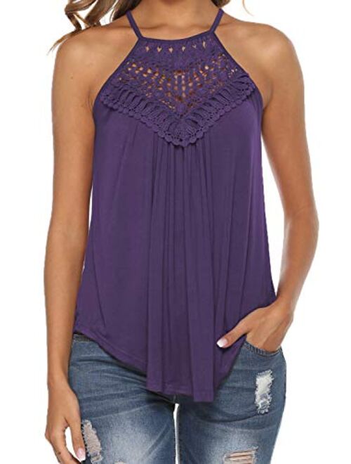 Bluetime Women's Summer Halter Spaghetti Strap Lace Flowy Tank Tops Cami Shirts