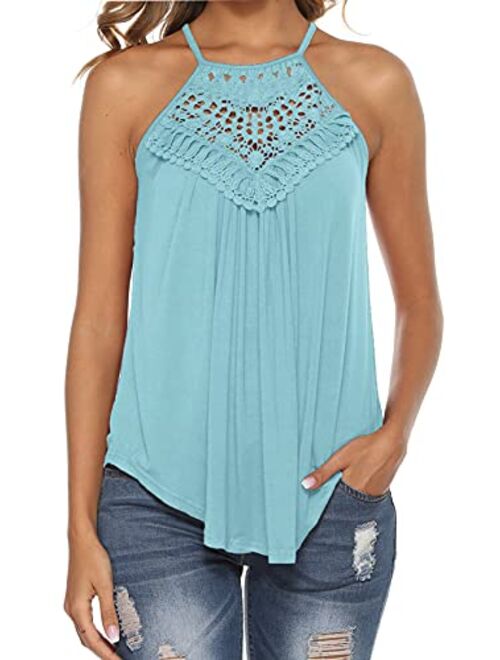 Bluetime Women's Summer Halter Spaghetti Strap Lace Flowy Tank Tops Cami Shirts