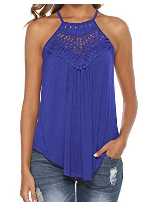 Bluetime Women's Summer Halter Spaghetti Strap Lace Flowy Tank Tops Cami Shirts