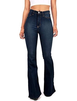 Vibrant Women's Juniors Bell Bottom High Waist Fitted Denim Jeans