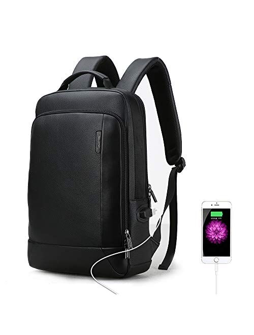 BOPAI Unisex Leather Backpack for 15.6 inch Business Laptop Backpack with USB Charging Lightweight Casual Daypack Backpack Smart Backpack Black