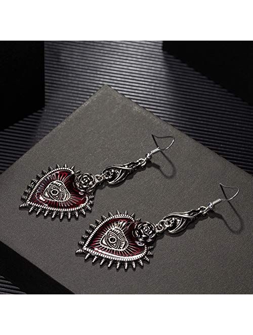 Punk Rock Bat Gothic Evil Eye Red Heart Earrings for Women Halloween Cosplay