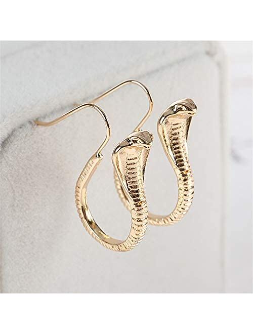 Vintage Cobra Dangle Earrings Exaggeration Animal Snake Hook Earrings for Women Girls Punk Gothic Ear Jewelry(Gold)