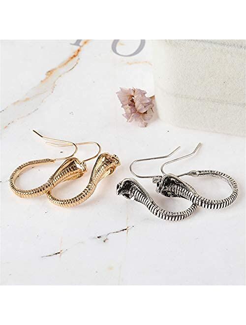 Vintage Cobra Dangle Earrings Exaggeration Animal Snake Hook Earrings for Women Girls Punk Gothic Ear Jewelry(Gold)