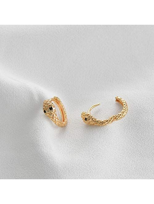 Mevecco Gold Snake Earrings for Women 18K Gold Plated Dainty Snake Shaped Charm Huggie Hoop Earrings Small Tiny Vintage Minimalist Dangling Long Snake Dangle Drop Hoop Hu