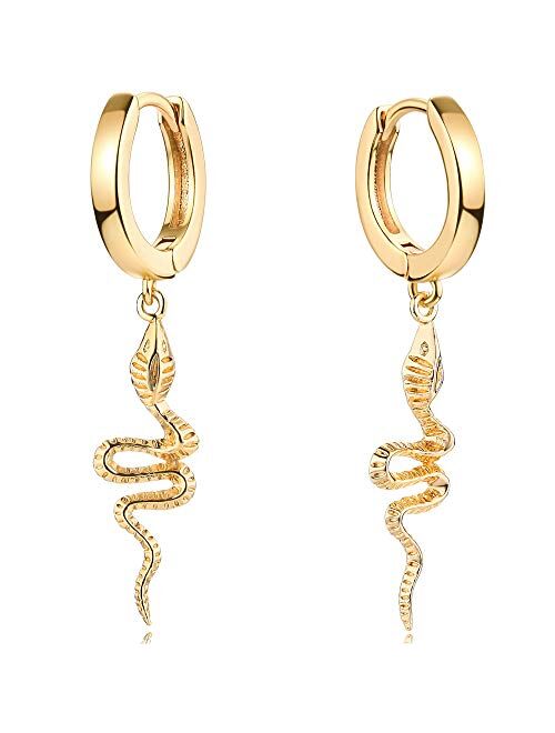 Mevecco Gold Snake Earrings for Women 18K Gold Plated Dainty Snake Shaped Charm Huggie Hoop Earrings Small Tiny Vintage Minimalist Dangling Long Snake Dangle Drop Hoop Hu