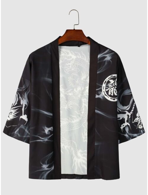 Shein Men Chinese Dragon & Letter Graphic Drop Shoulder Kimono