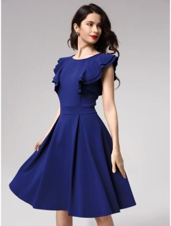 Layered Flutter Sleeve Boxy Pleated Dress