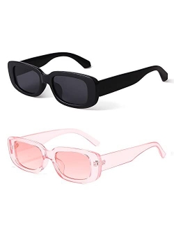 BUTABY Rectangle Sunglasses for Women Retro Driving Glasses 90’s Vintage Fashion Narrow Square Frame UV400 Protection