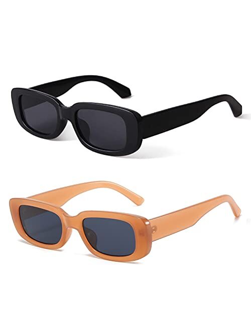 BUTABY Rectangle Sunglasses for Women Retro Driving Glasses 90’s Vintage Fashion Narrow Square Frame UV400 Protection