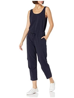 Women's Stretch Cotton Knit Twill Drawstring Waist Sleeveless Jumpsuit