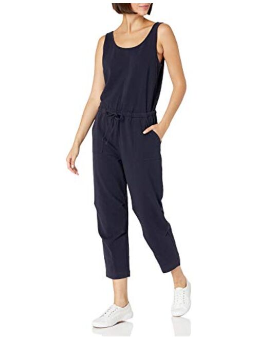 Daily Ritual Women's Stretch Cotton Knit Twill Drawstring Waist Sleeveless Jumpsuit