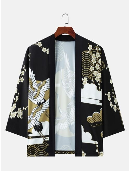 Buy Shein Men Crane & Floral Print Kimono online | Topofstyle