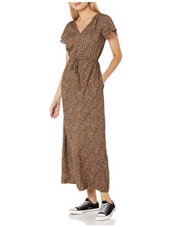 Women's Georgette Ruffle-Sleeve Maxi Dress