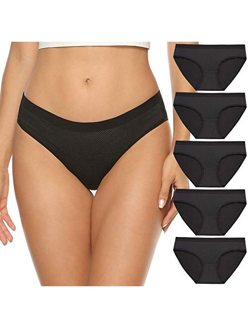 Wealurre Ladies Mesh Bikini ice Silk Panties Hipster Breathable Underwear for Women 5-Pack