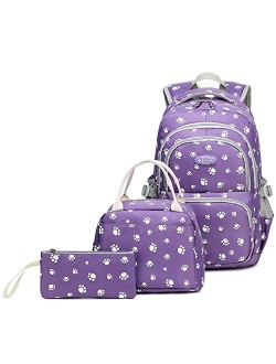 Goldwheat Girls Backpacks for Middle School Lightweight Bookbag Water Resistant with Lunch pack Pencil Case 3pcs