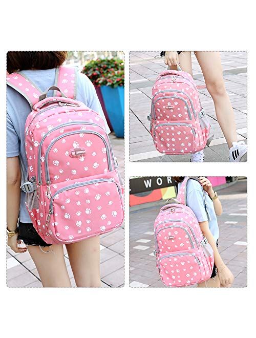 Goldwheat Girls Backpacks for Middle School Lightweight Bookbag Water Resistant with Lunch pack Pencil Case 3pcs