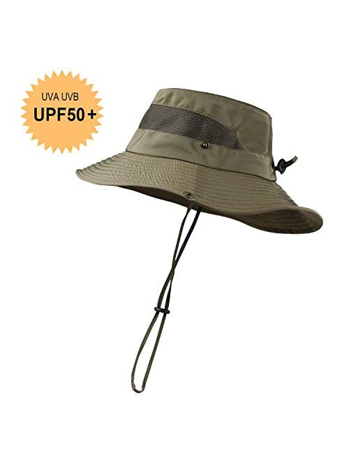 KOOLSOLY Breathable Wide Brim Boonie Hat Outdoor Waterproof UPF 50+ Sun Protection Mesh Safari Sun hat for Travel Fishing