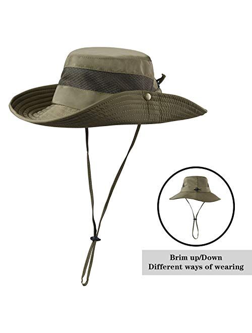 KOOLSOLY Breathable Wide Brim Boonie Hat Outdoor Waterproof UPF 50+ Sun Protection Mesh Safari Sun hat for Travel Fishing