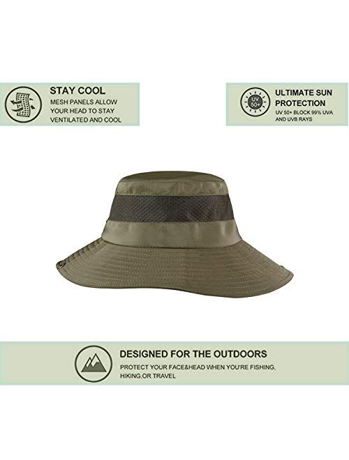 KOOLSOLY Breathable Wide Brim Boonie Hat Outdoor Waterproof UPF 50+ Sun Protection Mesh Safari Sun hat for Travel Fishing