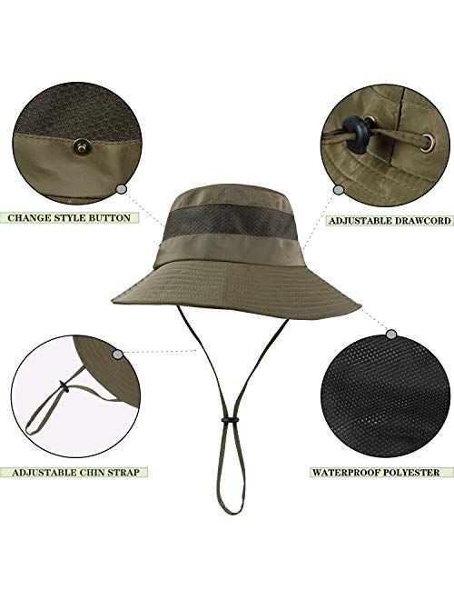 KOOLSOLY Breathable Wide Brim Boonie Hat Outdoor Waterproof UPF 50+ Sun Protection Mesh Safari Sun hat for Travel Fishing