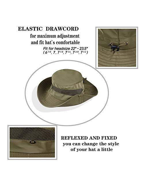 KOOLSOLY Breathable Wide Brim Boonie Hat Outdoor Waterproof UPF 50+ Sun Protection Mesh Safari Sun hat for Travel Fishing