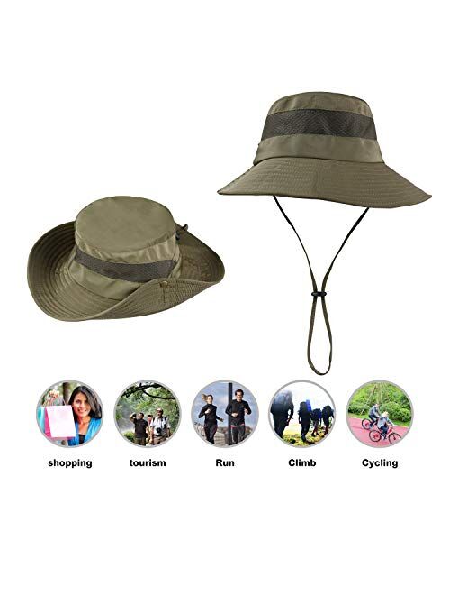 KOOLSOLY Breathable Wide Brim Boonie Hat Outdoor Waterproof UPF 50+ Sun Protection Mesh Safari Sun hat for Travel Fishing