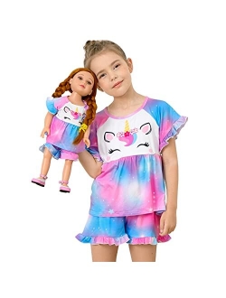 Matching Girl & Doll Pajamas Unicorn Outfit Clothes for Girls and 18" Dolls Pajama Sets