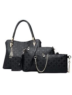 Pahajim Womens Popular Fashion Handbags PU Leather Shoulder Bag 4pcs sets Clutch Tote Purse