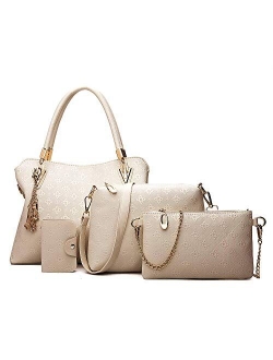 Pahajim Womens Popular Fashion Handbags PU Leather Shoulder Bag 4pcs sets Clutch Tote Purse